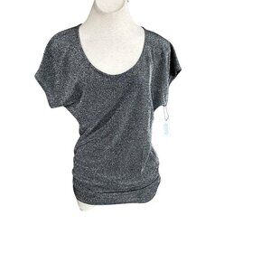 Velvet by Graham & Spencer Metallic Silver Black Scoop Neck Jersey Knit Top  NWT